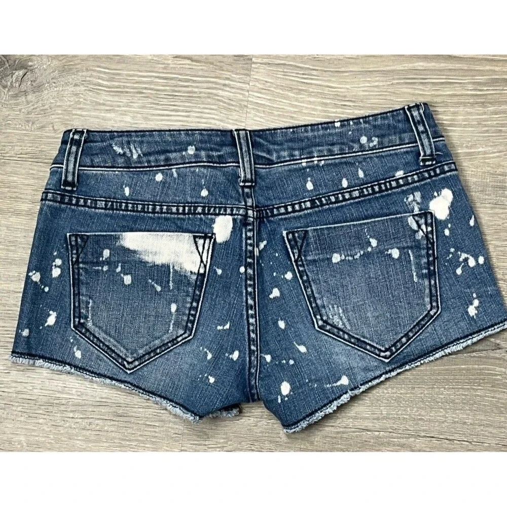 London Jeans Cutoff Shorts Women 2 Low Rise Distressed Bleach Splatter‎ Y2K Vibe